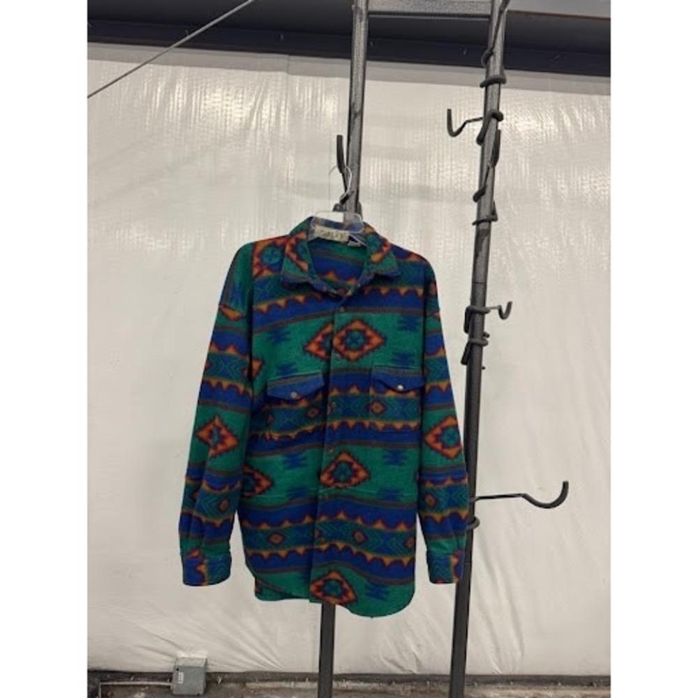Vintage 90s Bugle Boy Aztec Print Fleece Shirt - Southwestern Pattern - Large